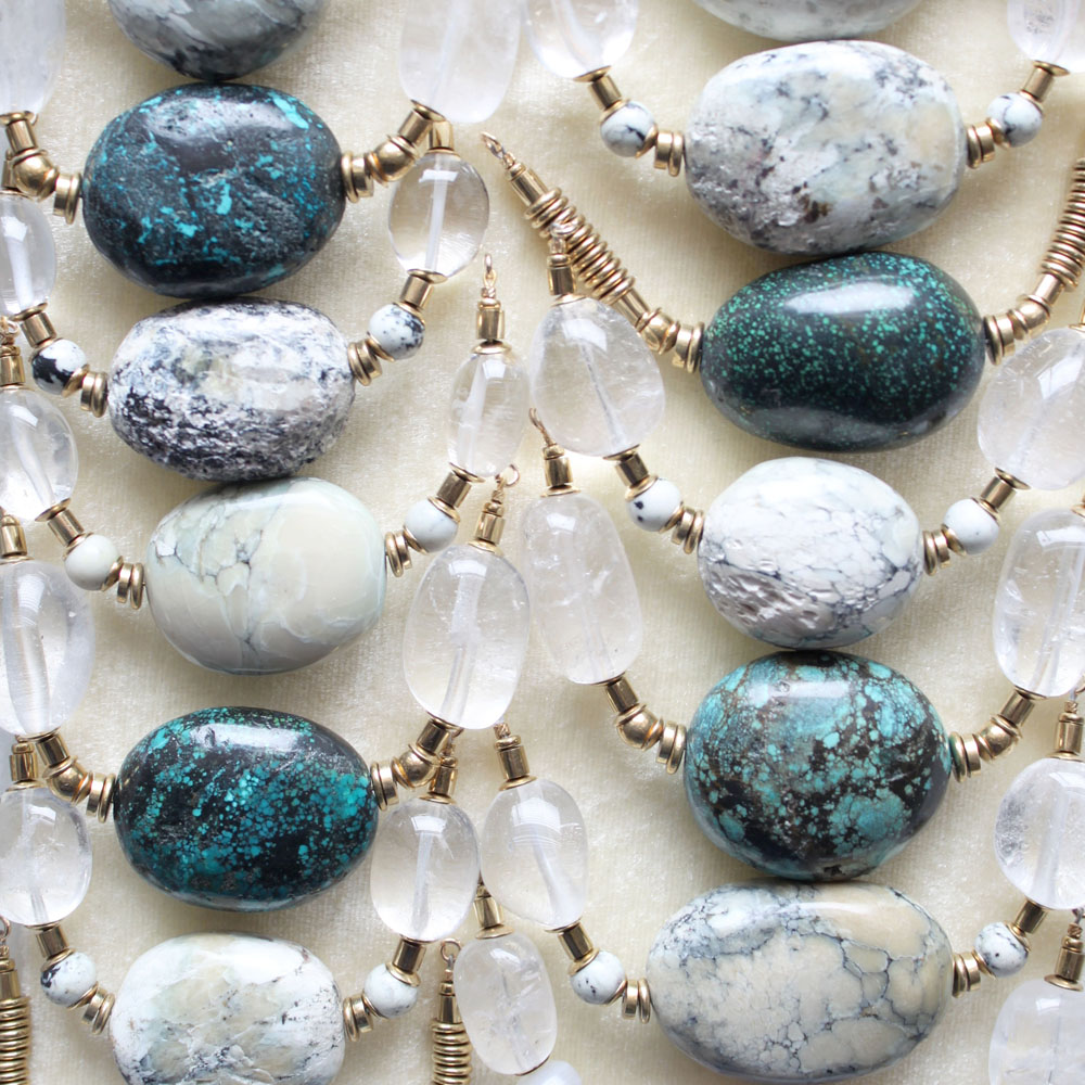 Turquoise and marble necklaces in production